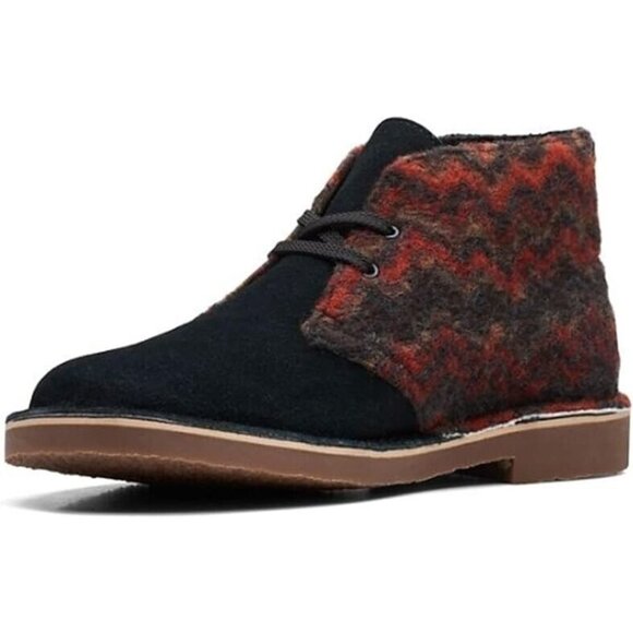 Clarks Bushacre 3 Black Wool Leather Chukka Ankle Boots Lace Up NEW 12 M